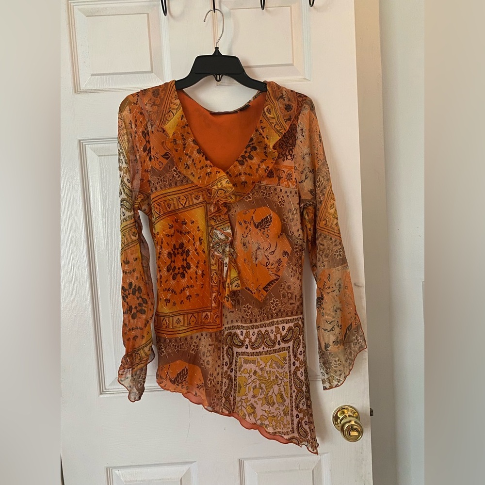 Orange flowy silk top